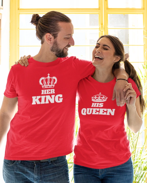 Her King, His Queen - King Queen T Shirt Couple 