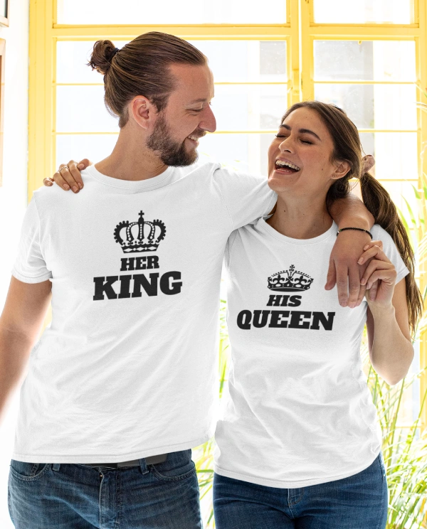 Her King, His Queen - King Queen T Shirt Couple 