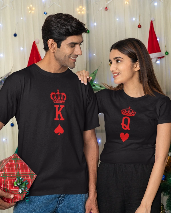 King Queen Printed Couple T Shirt